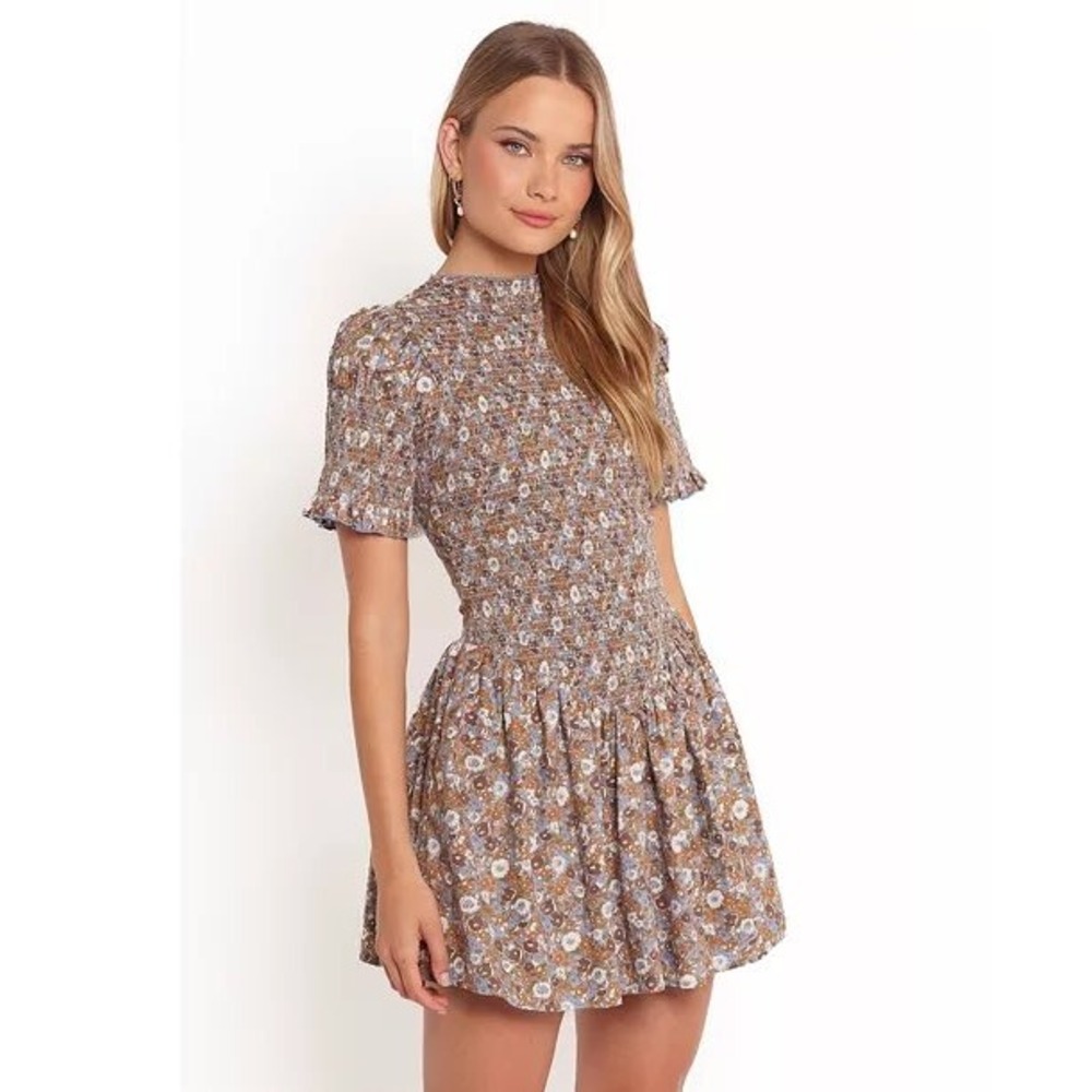 Petal & Pup Brown Floral Smocked Mini Dress